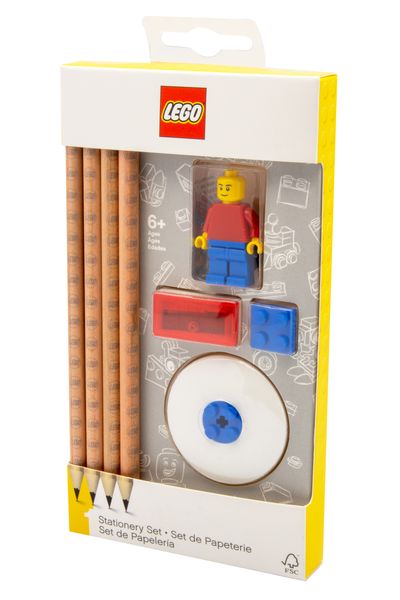 LEGO® Schreibwarenset - 4 Bleistifte, 1 Bleistiftspitzer, 1 Radiergummi, 1 Topper, 1 Legofigur - Karten-Kiosk.de